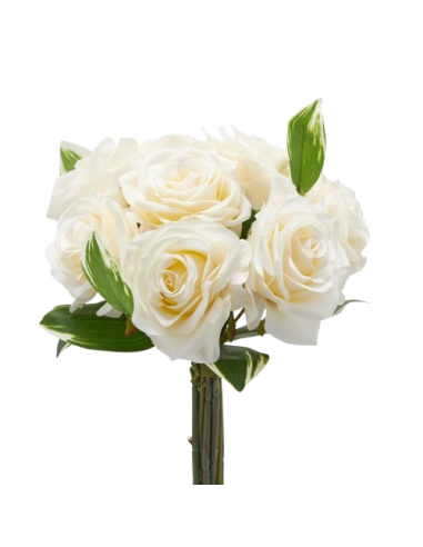 Bouquet de roses ivoire avec feuilles...